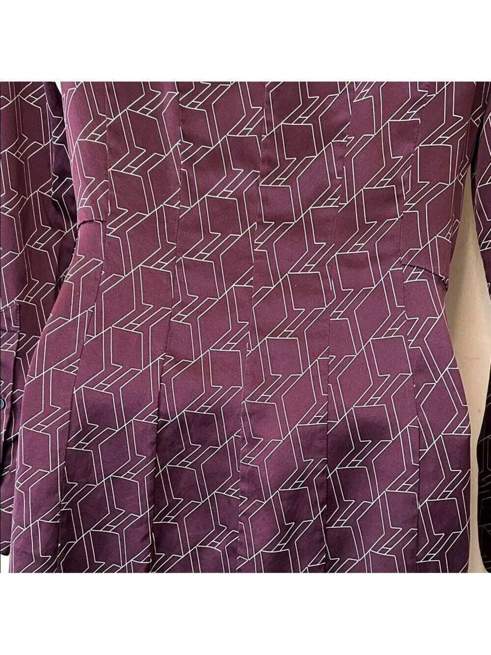 rag & bone Silk Burgundy Long Sleeve Dress with Geometric Pattern size 4 - Picture 9 of 14